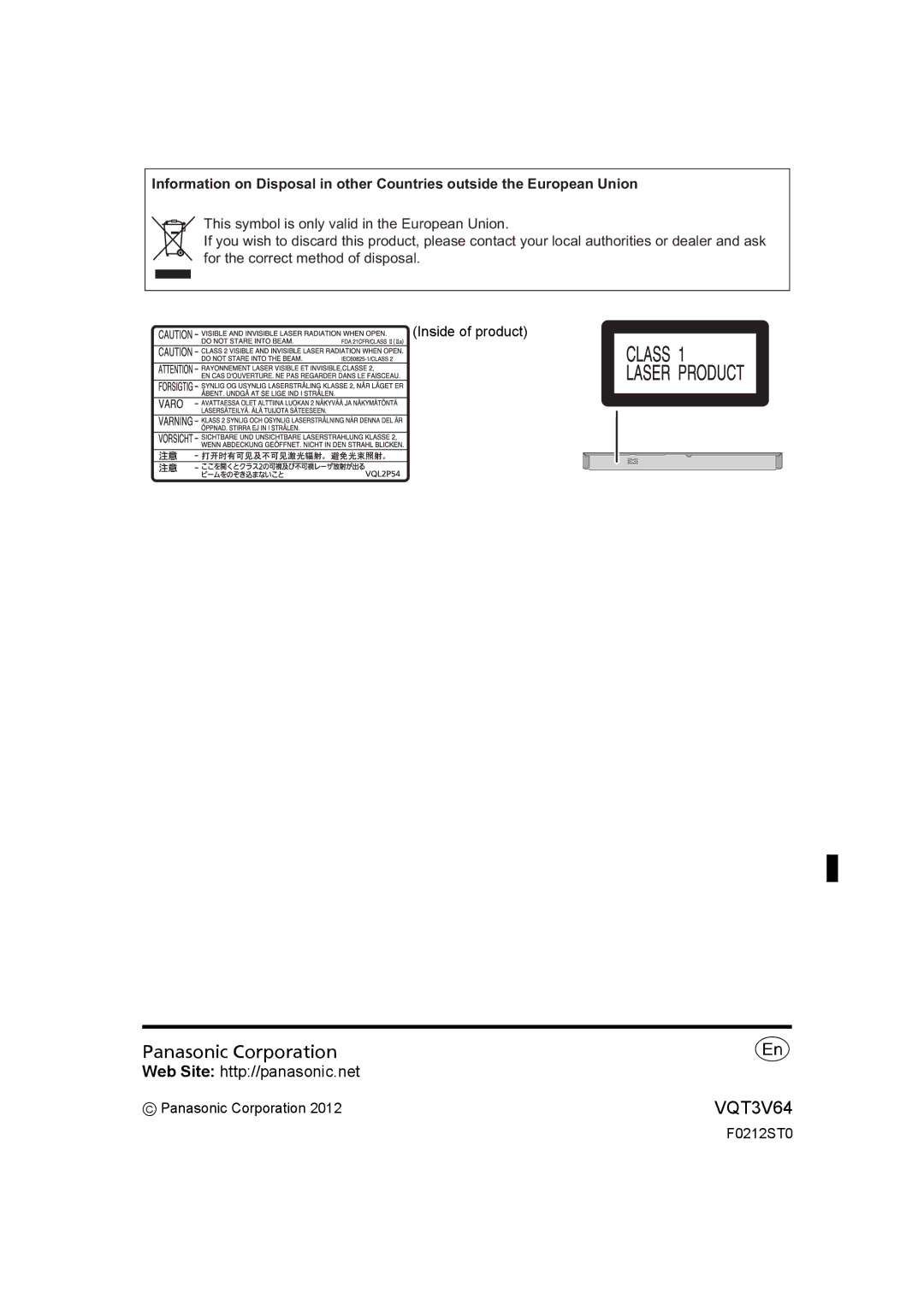 Panasonic DMP-BDT220 operating instructions Panasonic Corporation, F0212ST0 