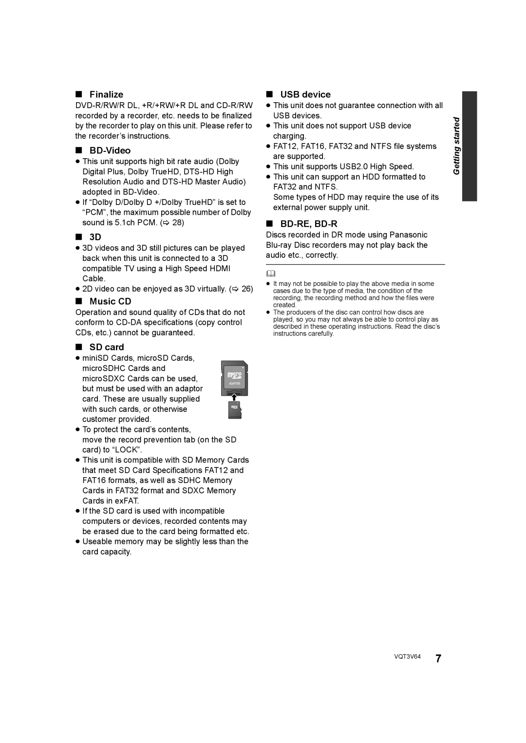 Panasonic DMP-BDT220 operating instructions Finalize, BD-Video, Music CD, SD card, USB device 