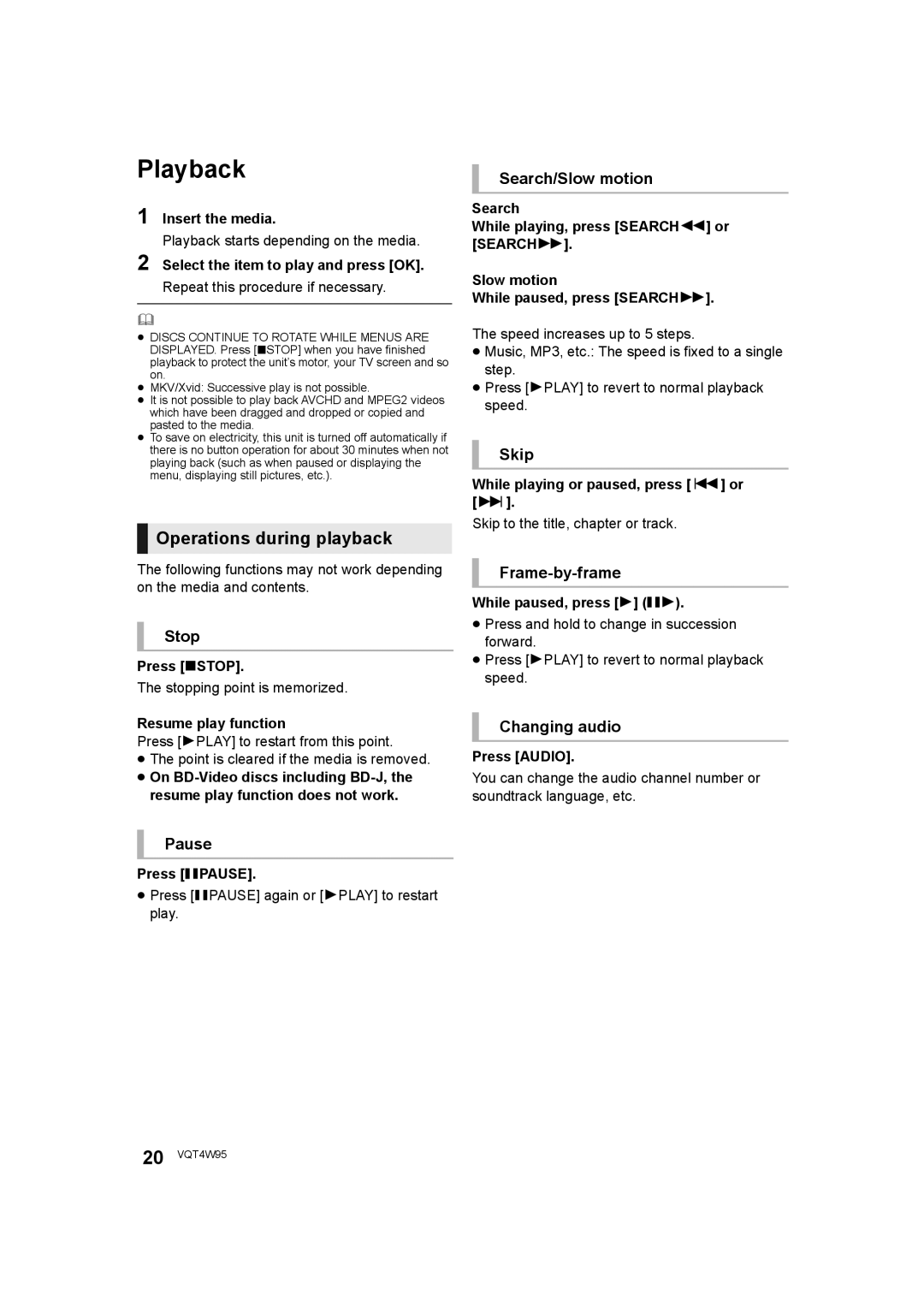 Panasonic DMP-BDT230, DMP-BDT330 operating instructions Playback, Operations during playback 