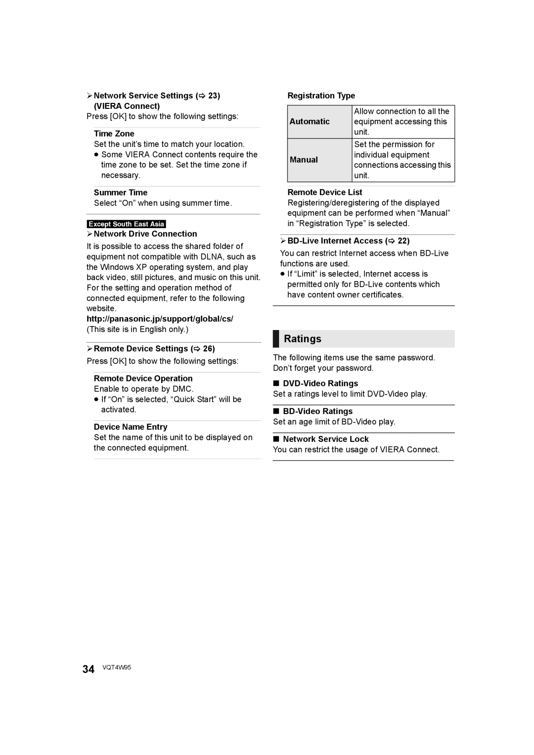 Panasonic DMP-BDT230, DMP-BDT330 operating instructions Ratings 