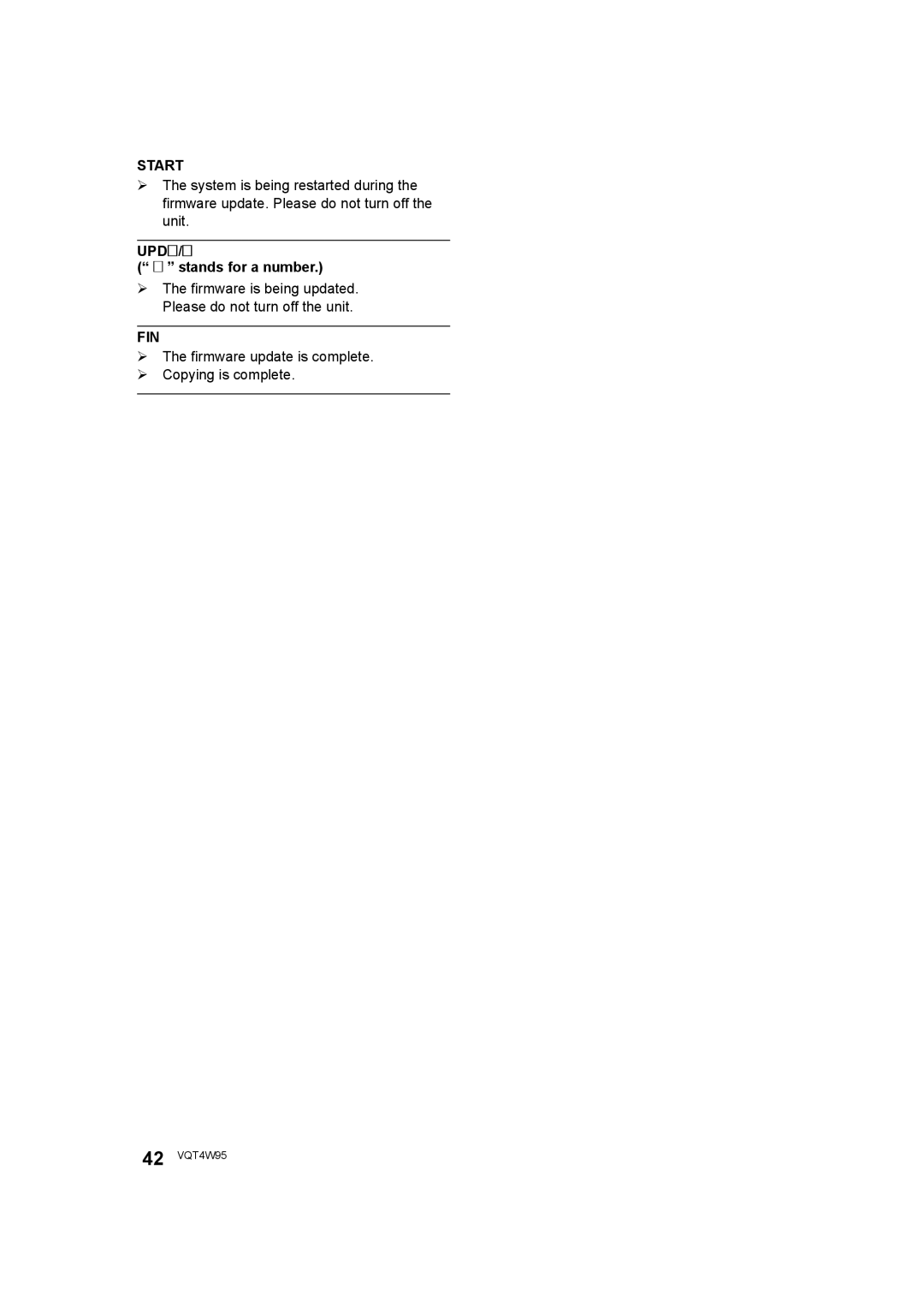 Panasonic DMP-BDT230, DMP-BDT330 operating instructions Start, UPD/  stands for a number 