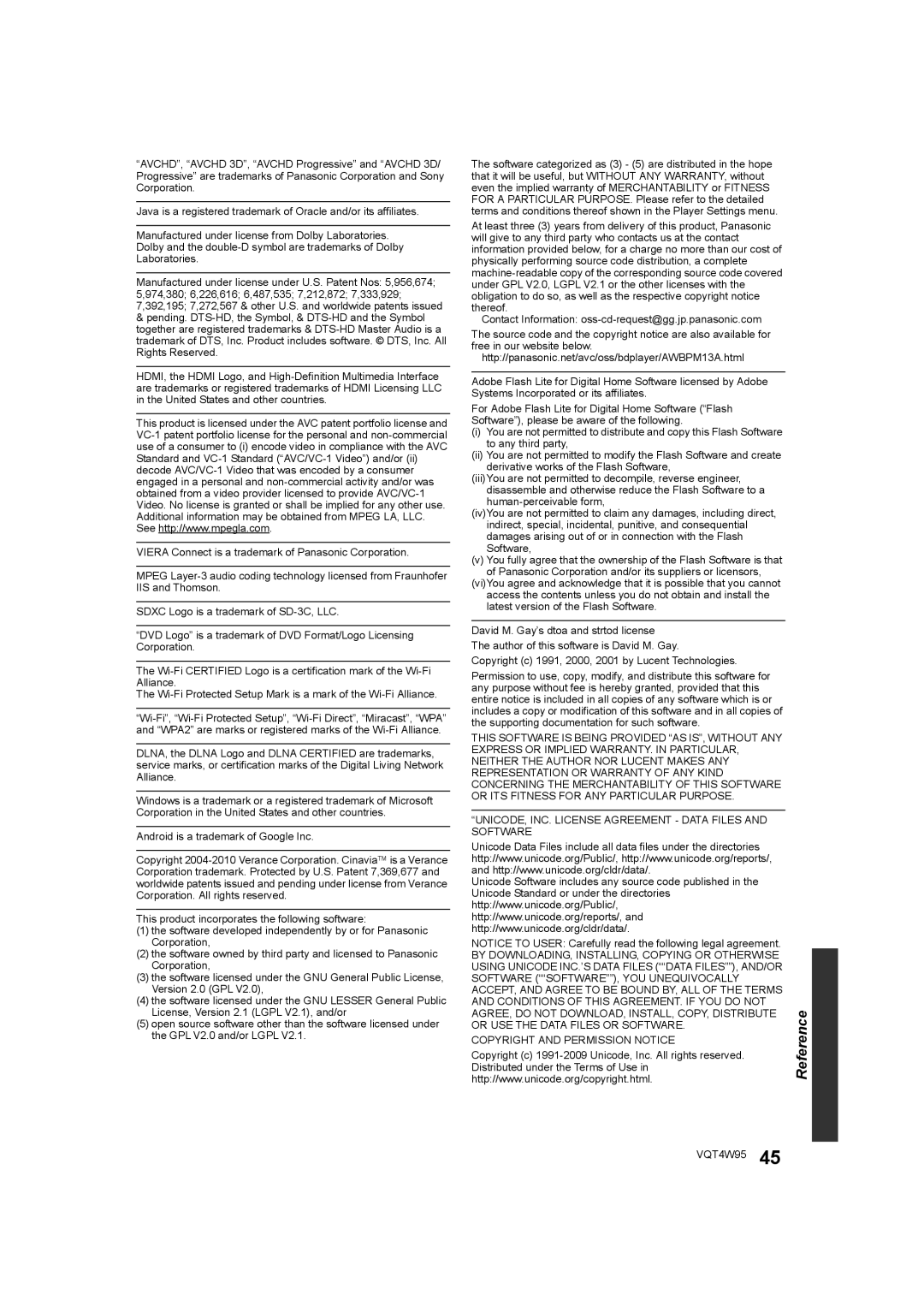 Panasonic DMP-BDT330, DMP-BDT230 operating instructions Reference 