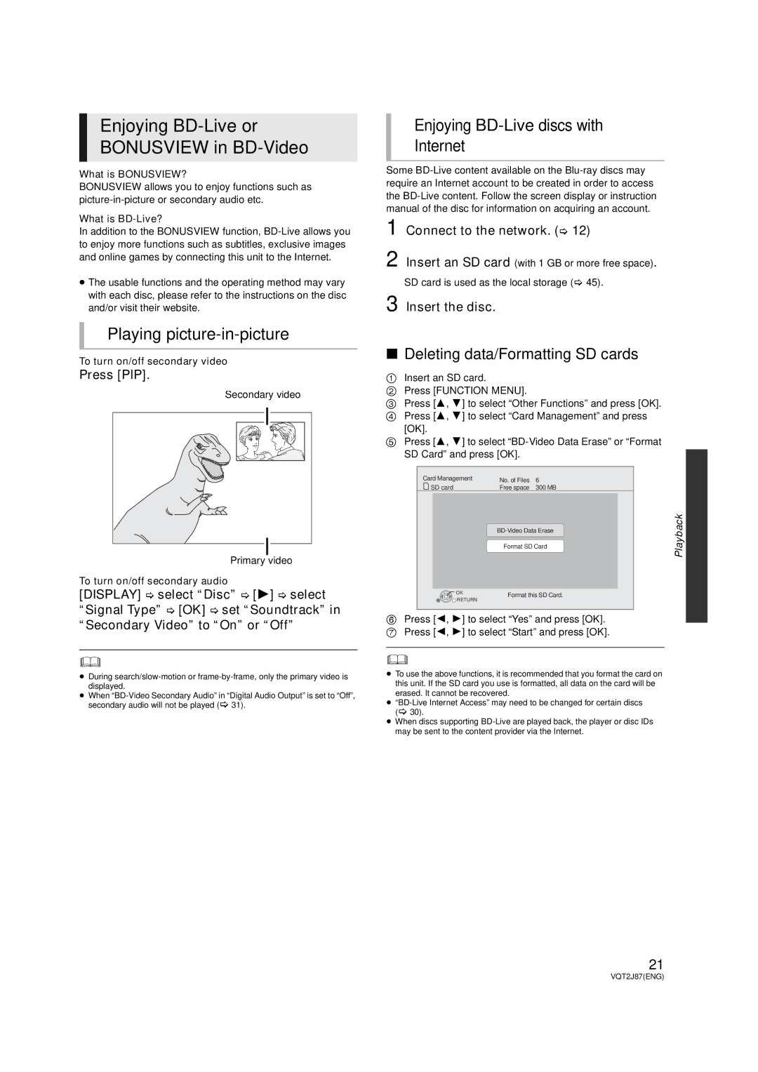 Panasonic DMP-BDT350, DMP-BDT300 Deleting data/Formatting SD cards, Press PIP, Connect to the network, Insert the disc 