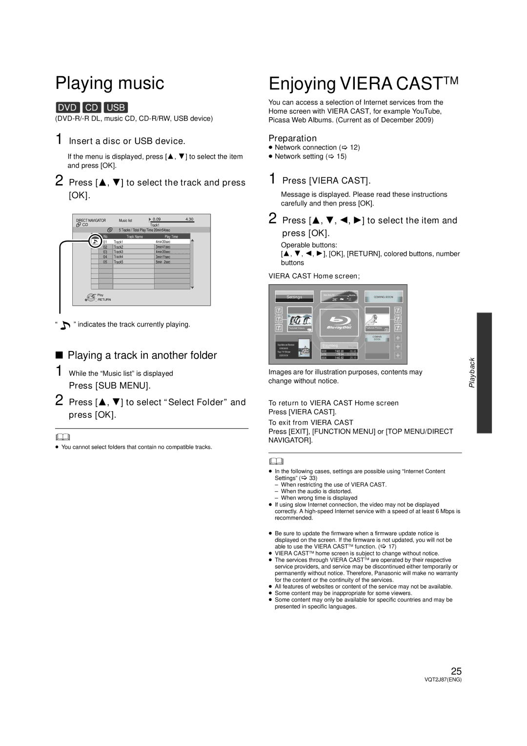 Panasonic DMP-BDT350, DMP-BDT300 Playing music, Enjoying Viera Casttm, Playing a track in another folder 