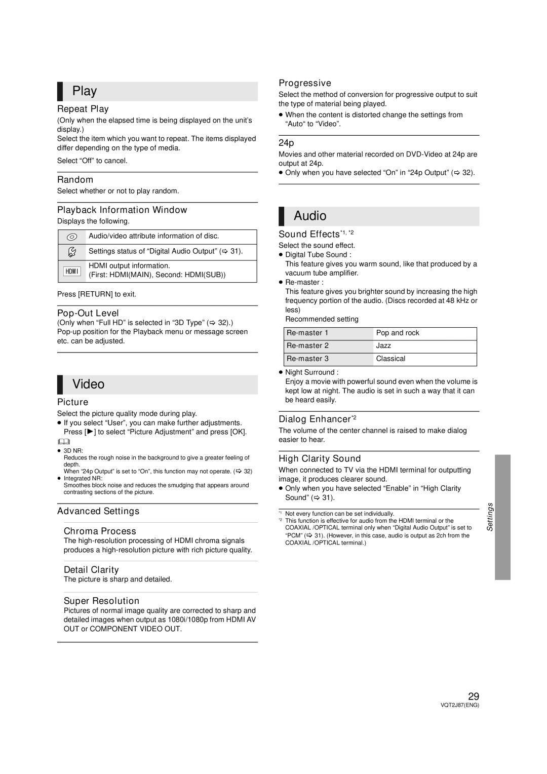 Panasonic DMP-BDT350, DMP-BDT300 operating instructions Play, Video, Audio 