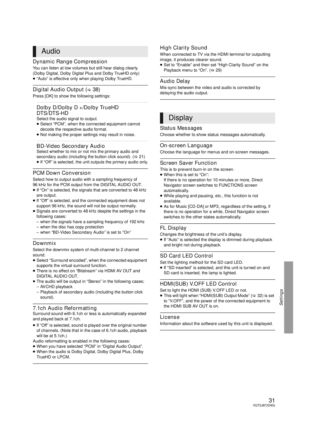 Panasonic DMP-BDT350, DMP-BDT300 operating instructions Display 