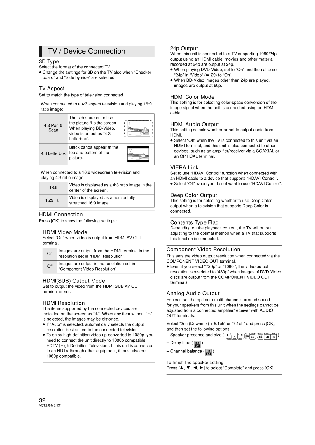 Panasonic DMP-BDT300, DMP-BDT350 operating instructions TV / Device Connection 