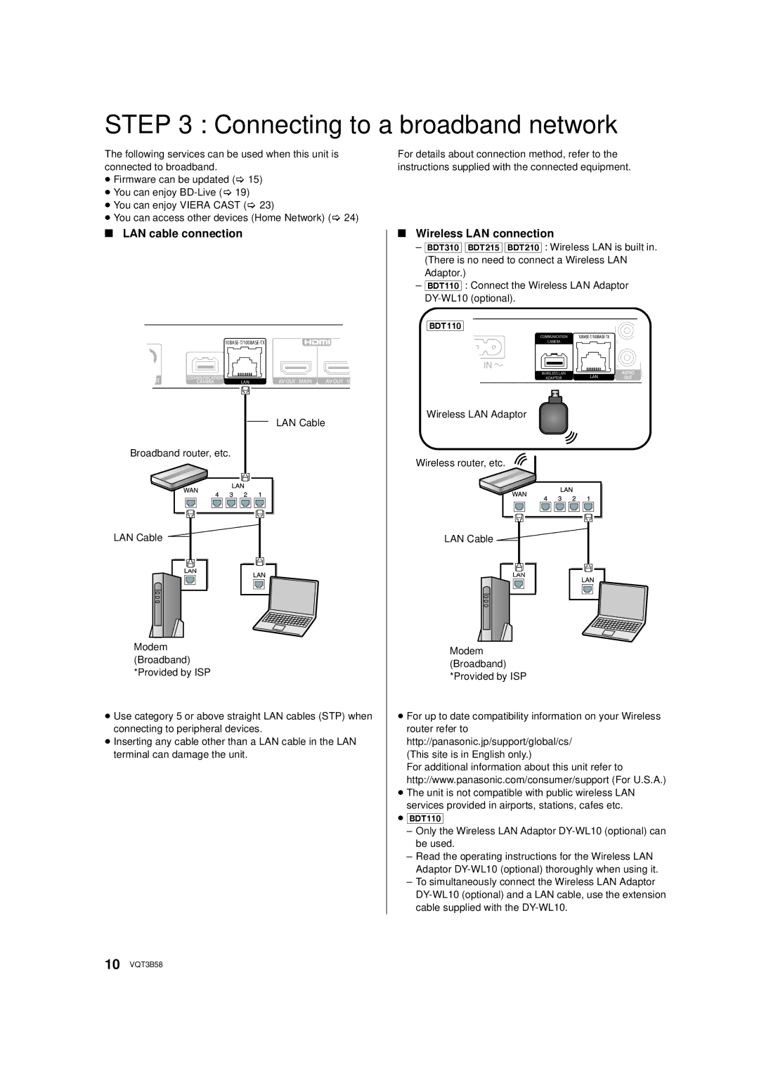 Panasonic DMP-BDT310, DMP-BDT215 owner manual Connecting to a broadband network, ≥ You can access other devices Home Network 