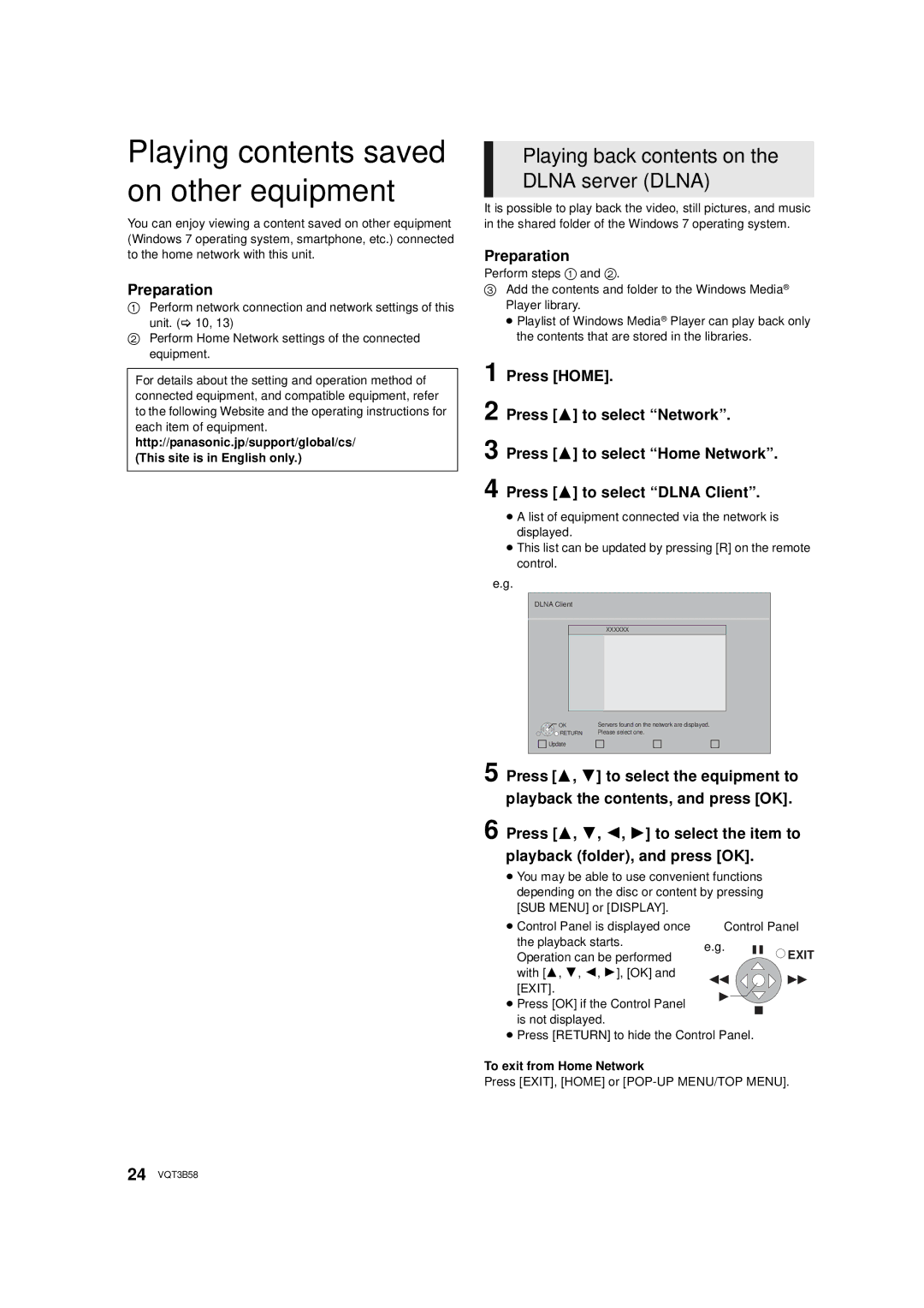 Panasonic DMP-BDT310, DMP-BDT215 owner manual Playing contents saved on other equipment 