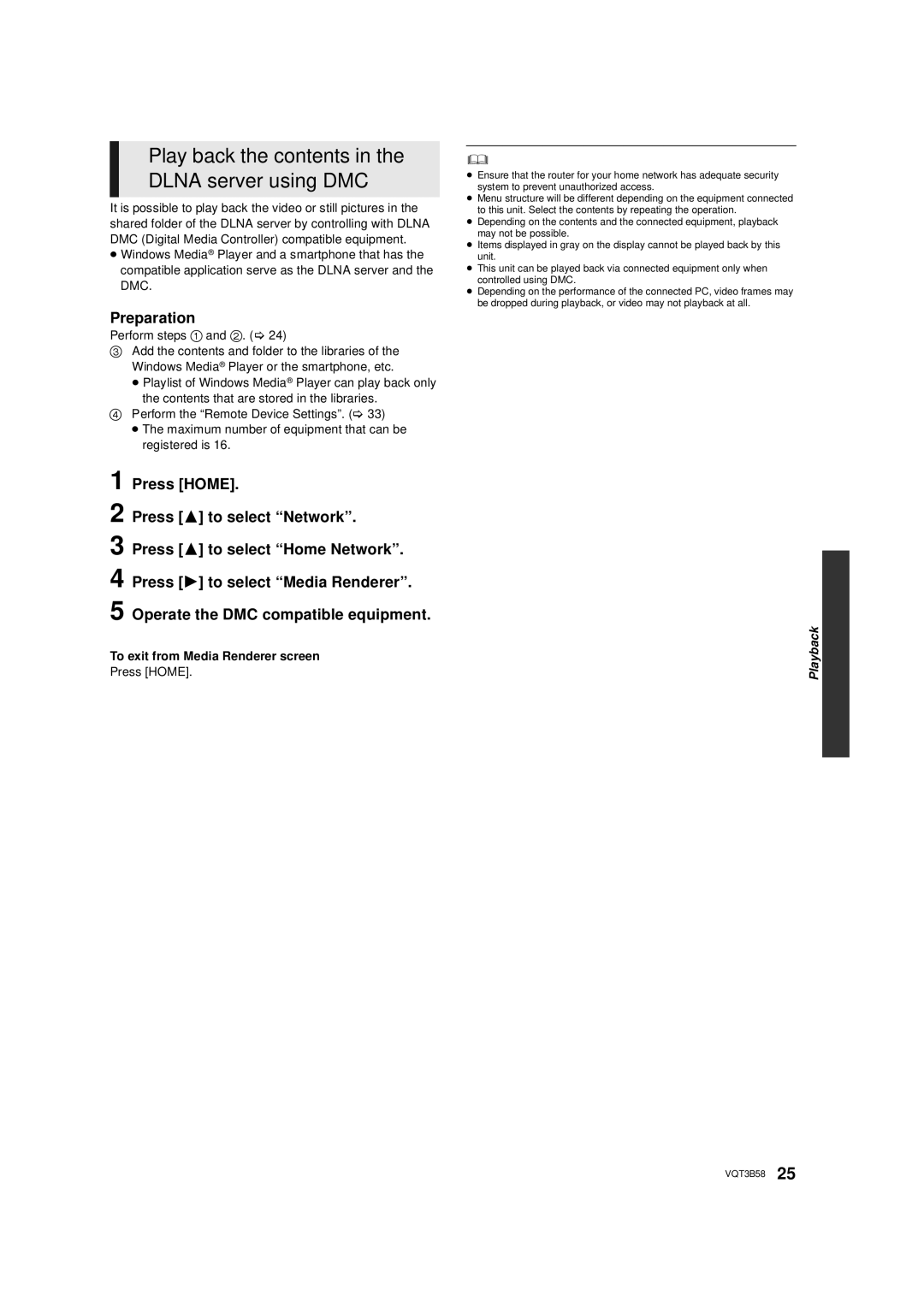 Panasonic DMP-BDT215, DMP-BDT310 owner manual Play back the contents in the Dlna server using DMC 