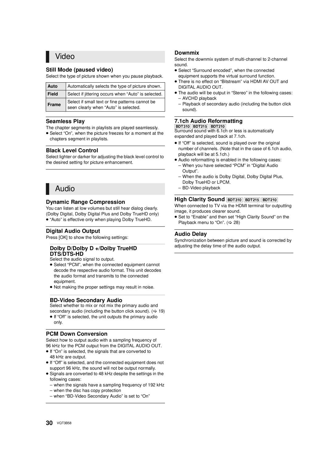 Panasonic DMP-BDT310, DMP-BDT215 owner manual Dts/Dts-Hd 