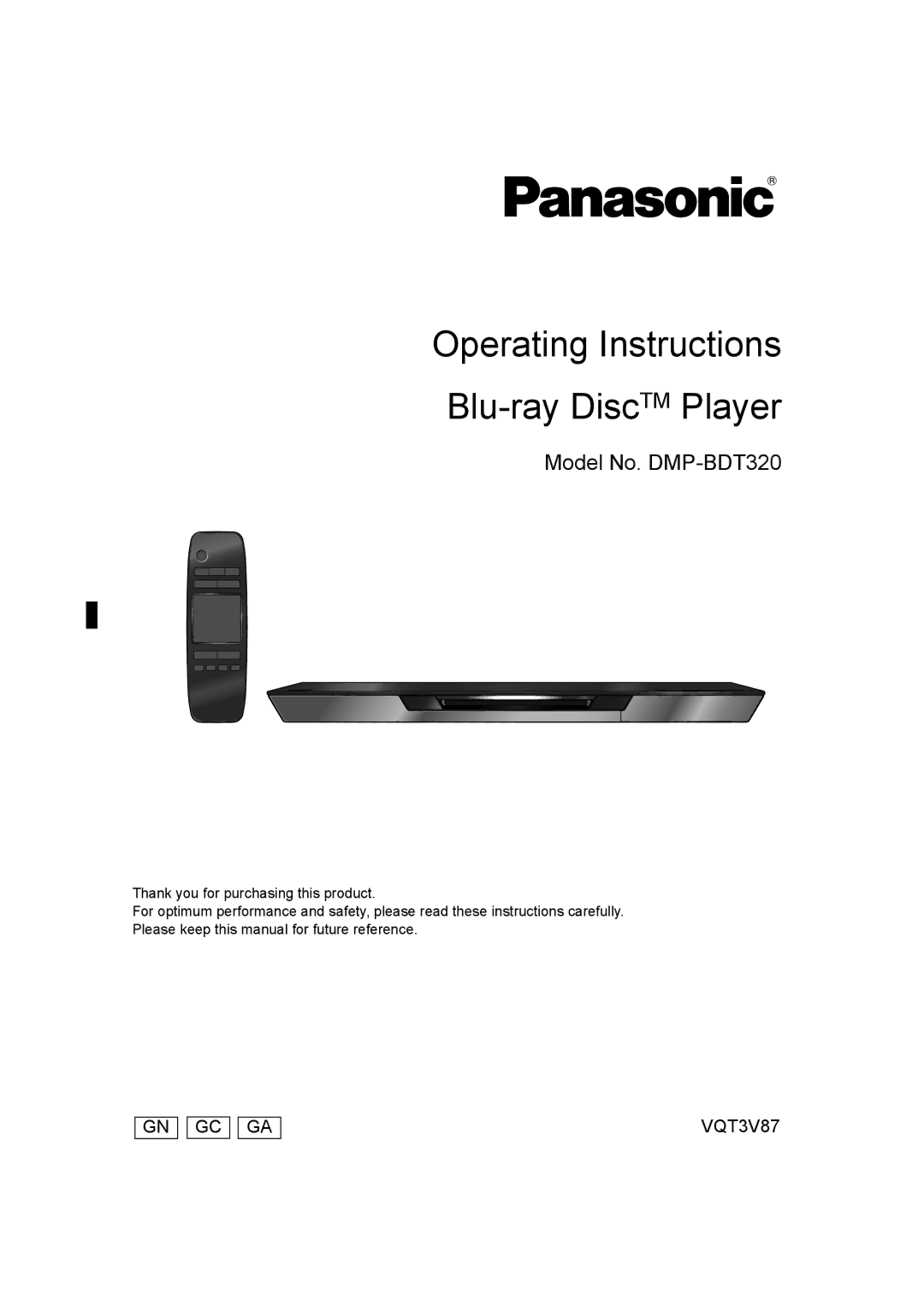 Panasonic DMP-BDT320 operating instructions Operating Instructions Blu-ray DiscTM Player 