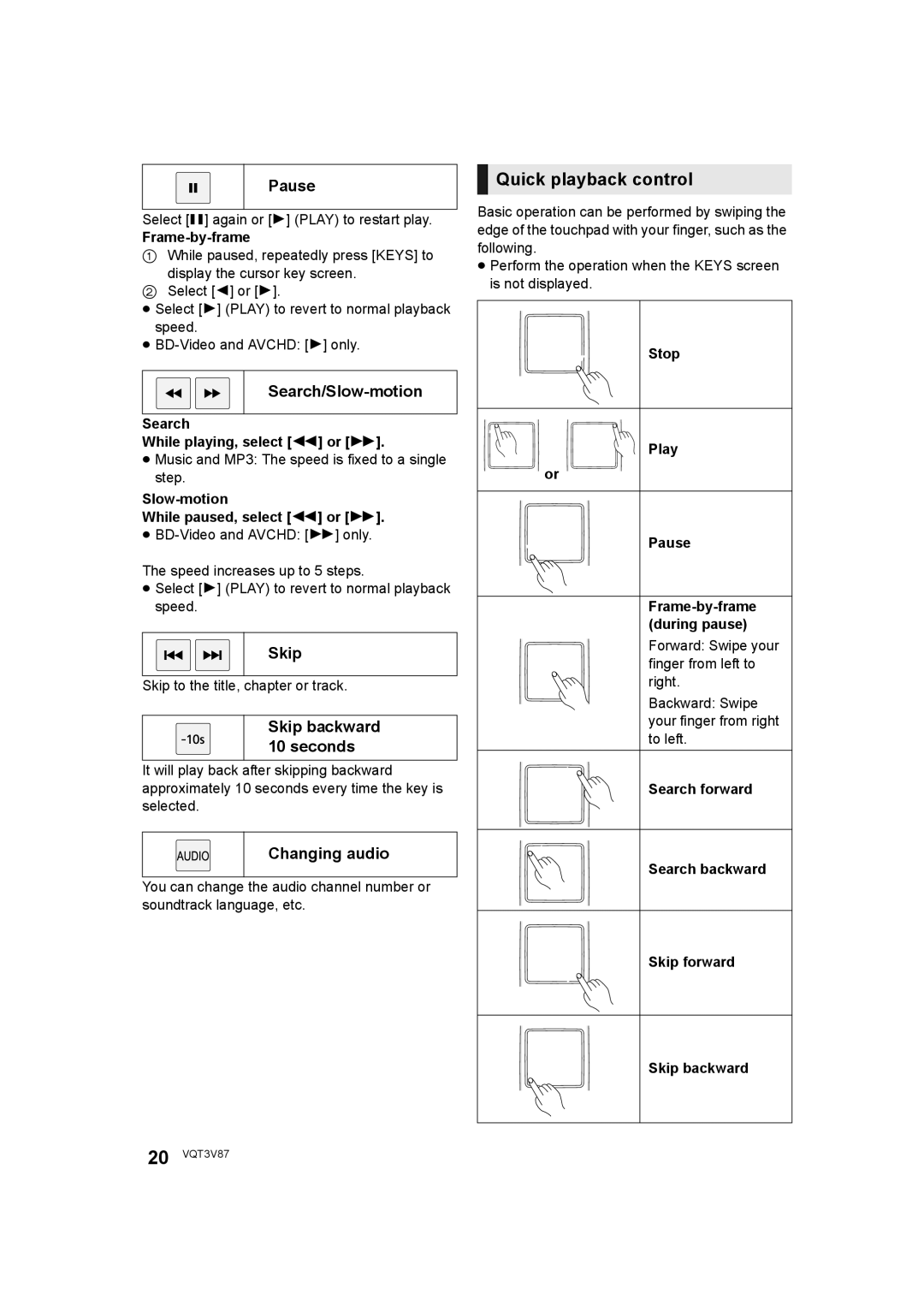 Panasonic DMP-BDT320 operating instructions Quick playback control 