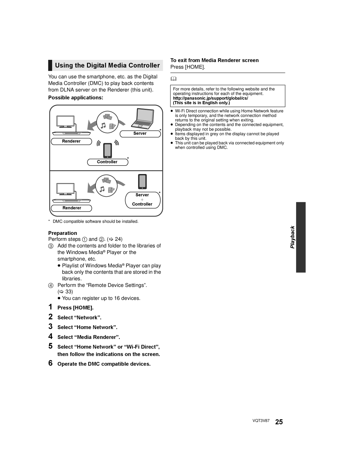 Panasonic DMP-BDT320 Using the Digital Media Controller, Possible applications, To exit from Media Renderer screen 