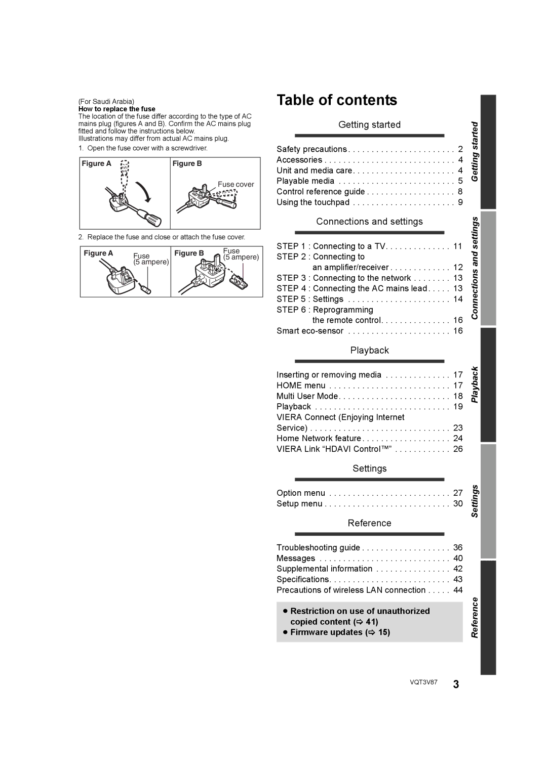 Panasonic DMP-BDT320 operating instructions Table of contents 