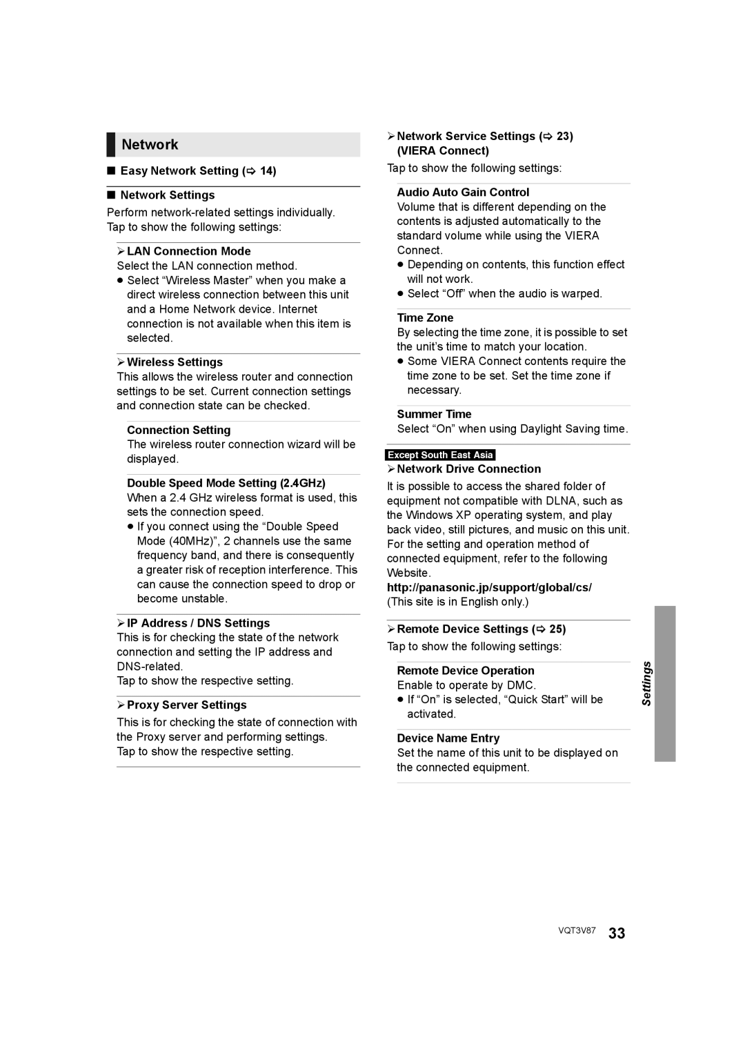 Panasonic DMP-BDT320 operating instructions Network 