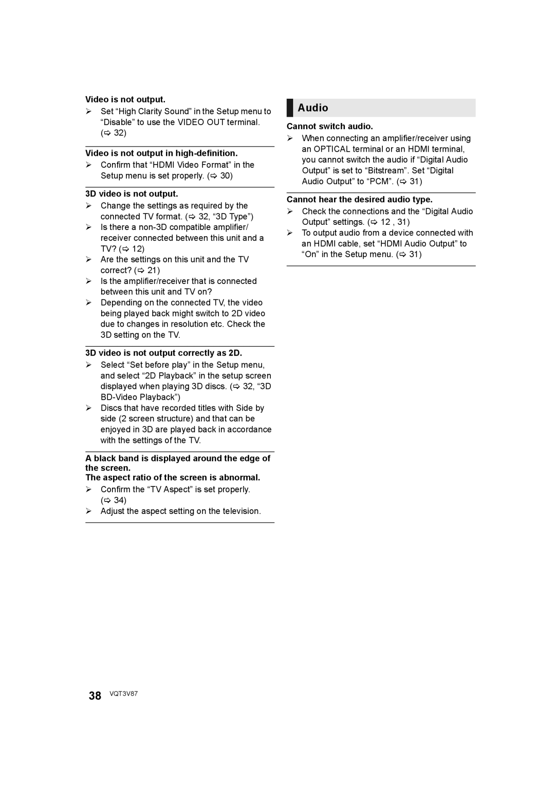 Panasonic DMP-BDT320 operating instructions Audio 