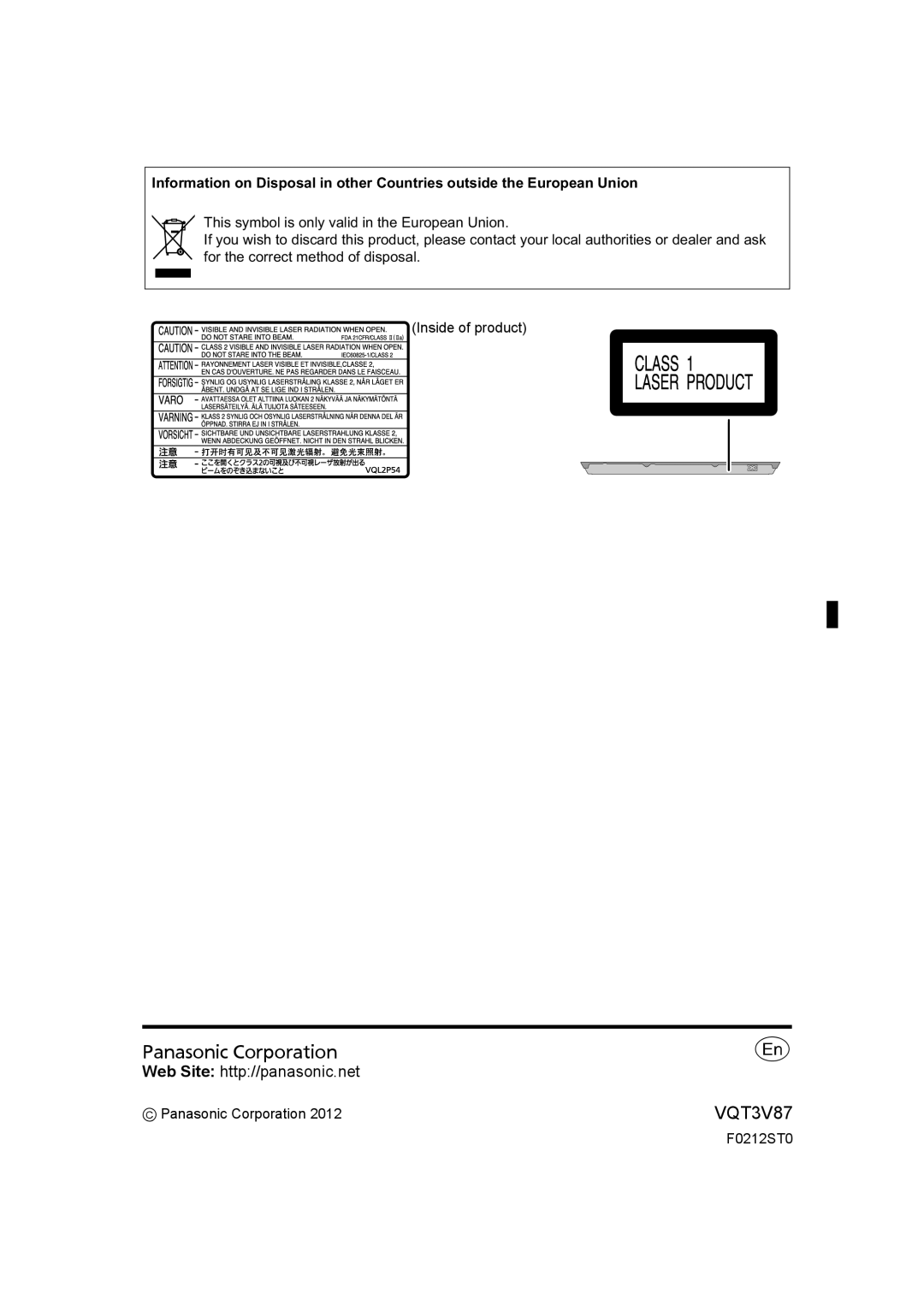 Panasonic DMP-BDT320 operating instructions Panasonic Corporation, F0212ST0 