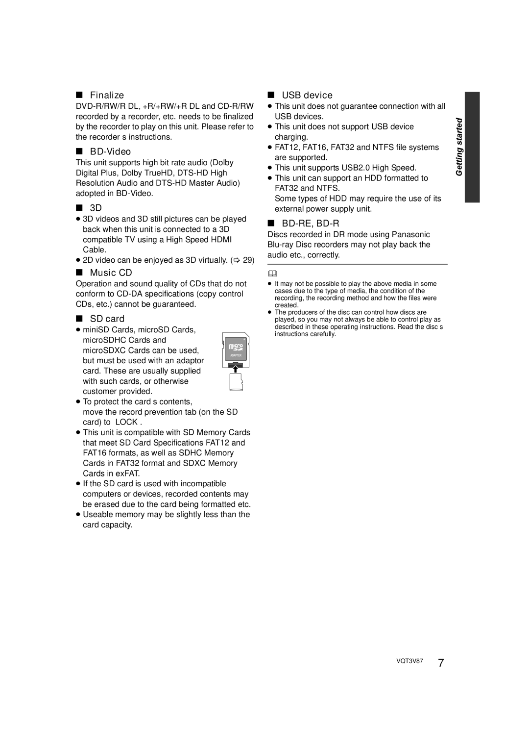 Panasonic DMP-BDT320 operating instructions Finalize, BD-Video, Music CD, SD card, USB device 