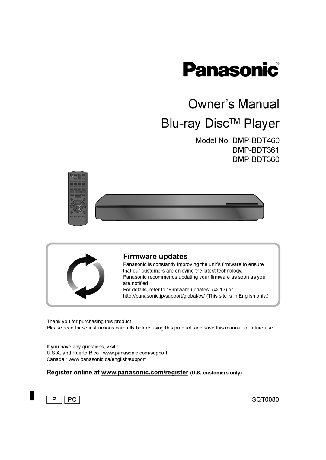 Panasonic DMP-BDT460, DMP-BDT361, DMP-BDT360 owner manual Blu-ray DiscTM Player 