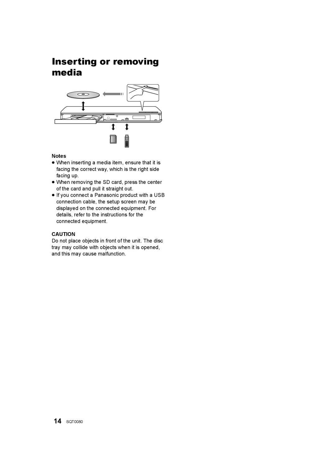 Panasonic DMP-BDT360, DMP-BDT361, DMP-BDT460 owner manual Inserting or removing media 