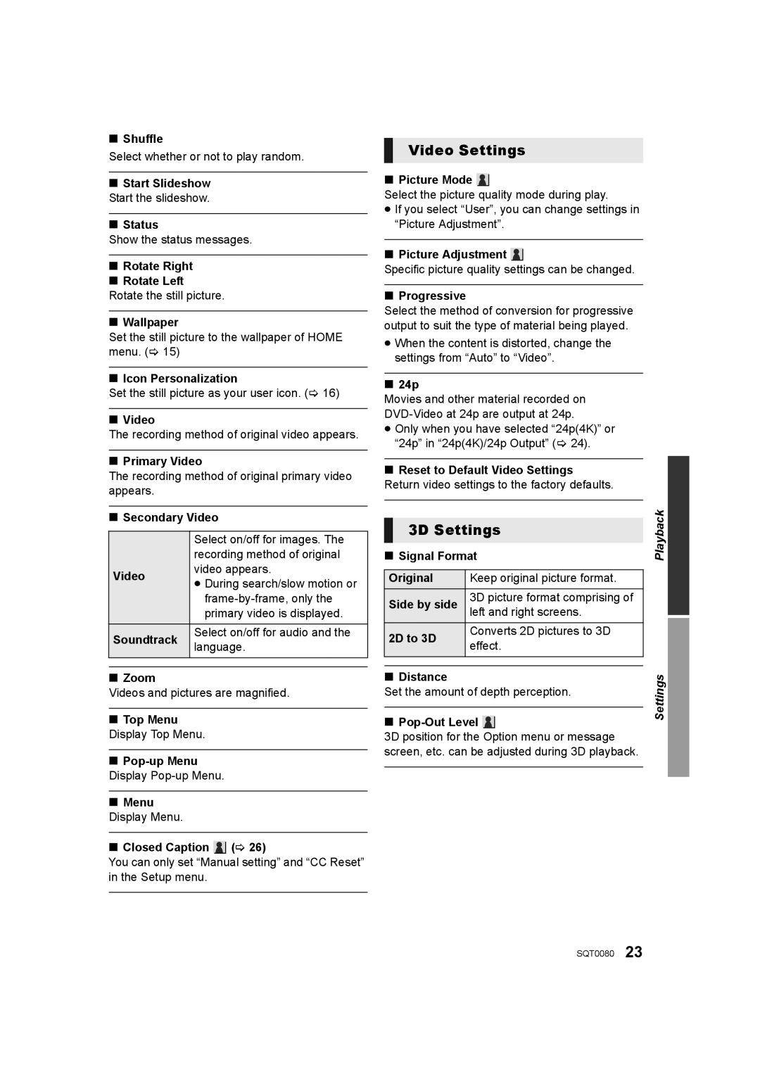 Panasonic DMP-BDT360, DMP-BDT361, DMP-BDT460 owner manual Video Settings, 3D Settings 