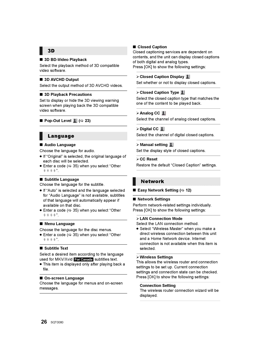 Panasonic DMP-BDT360, DMP-BDT361, DMP-BDT460 owner manual Language, Network 