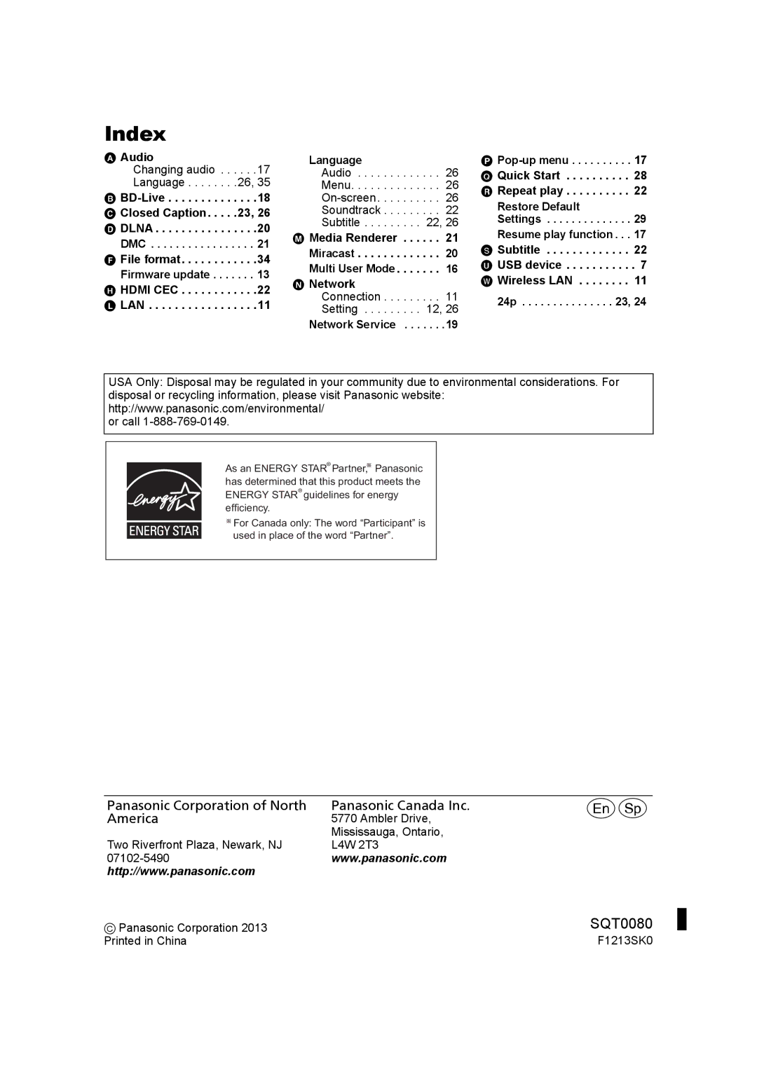 Panasonic DMP-BDT460, DMP-BDT361, DMP-BDT360 owner manual Index, Dlna, Dmc, Hdmi CEC LAN 