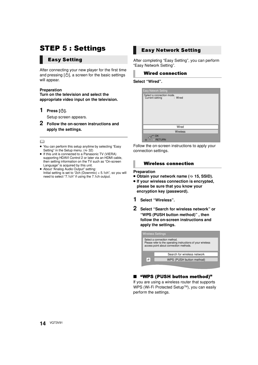 Panasonic DMP-BDT500 owner manual Settings, Easy Setting, Easy Network Setting 