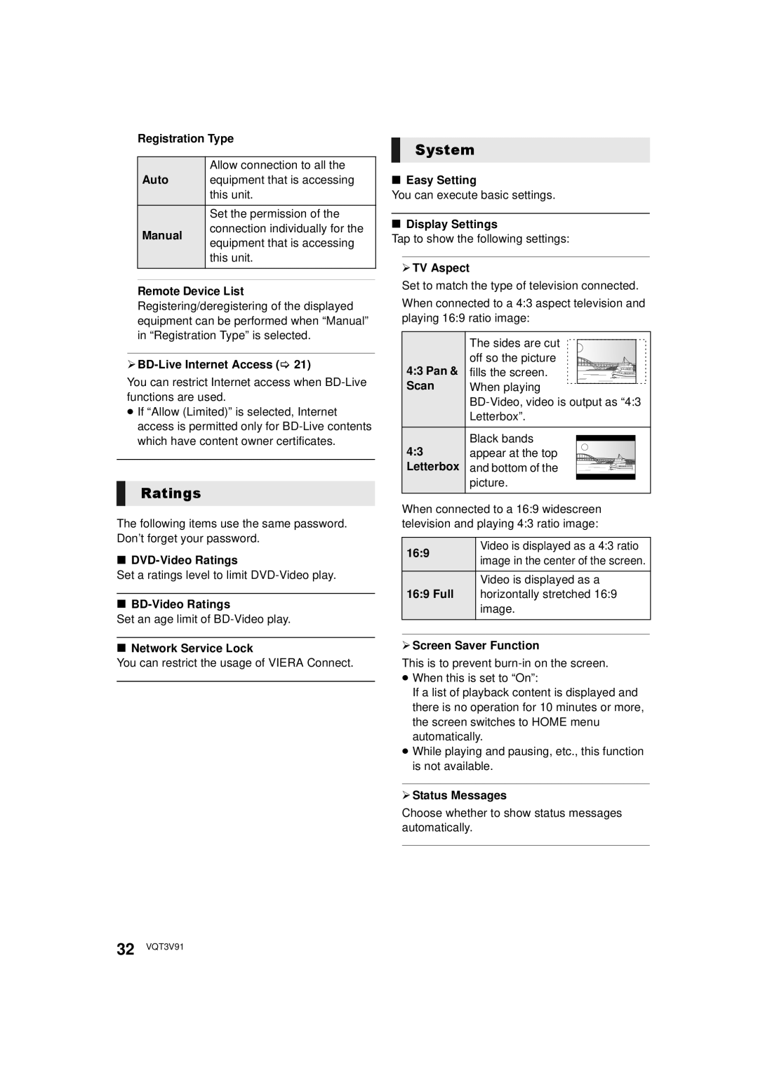 Panasonic DMP-BDT500 owner manual Ratings, System 