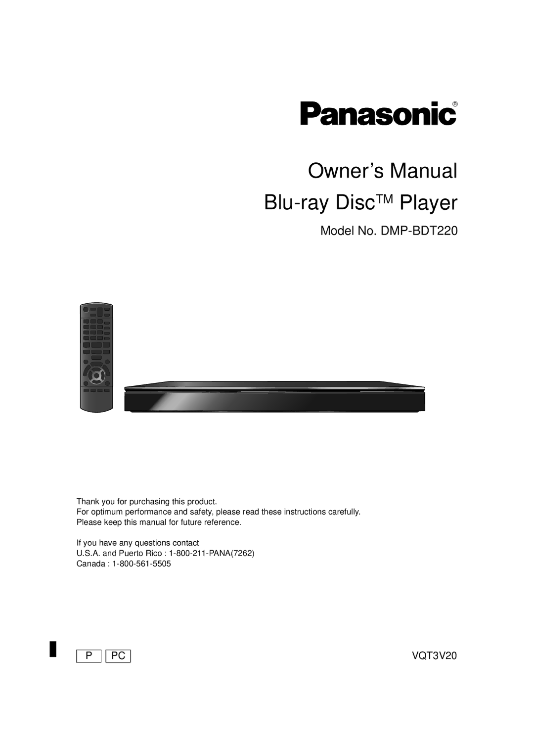 Panasonic DMP-BDT220, DMPBDT220 owner manual Blu-ray DiscTM Player 