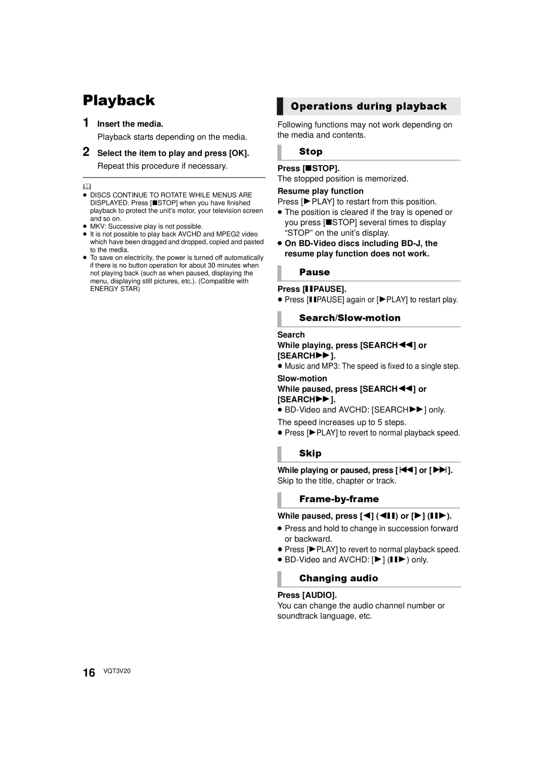 Panasonic DMPBDT220, DMP-BDT220 owner manual Playback, Operations during playback 