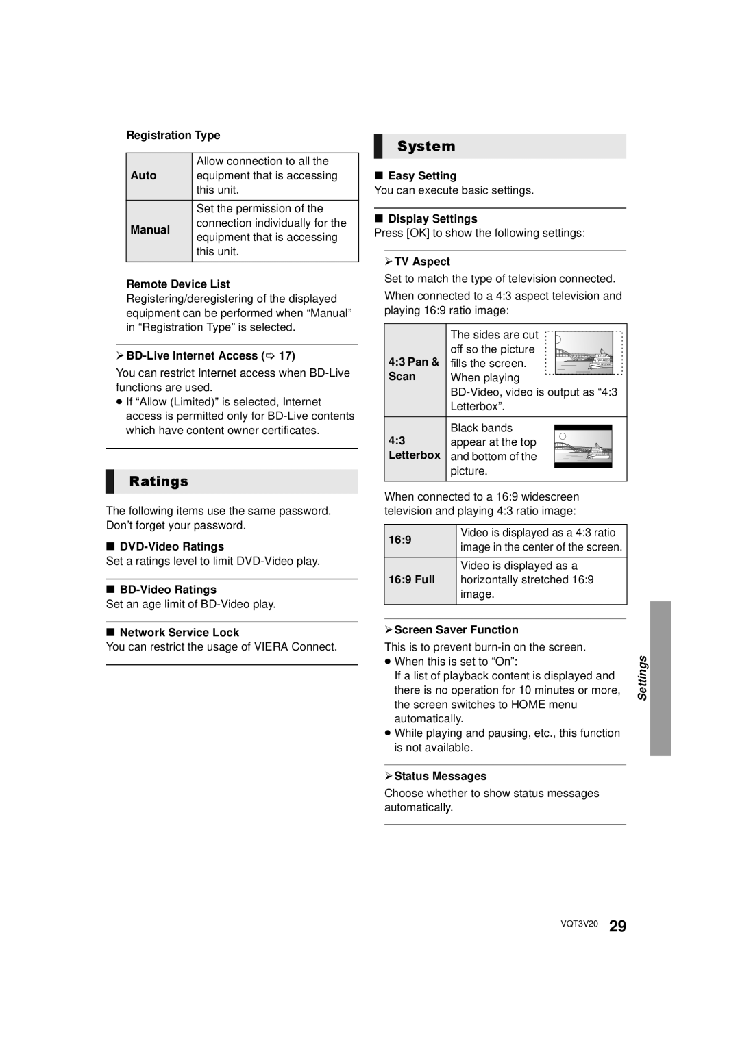 Panasonic DMP-BDT220, DMPBDT220 owner manual Ratings, System 