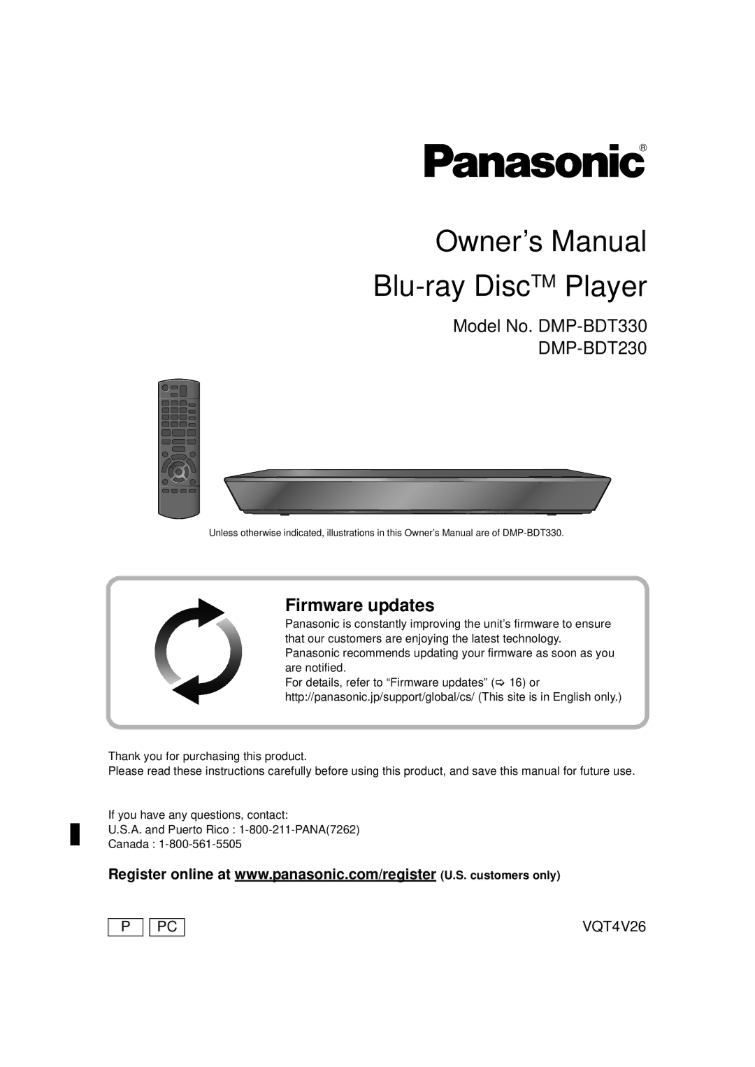 Panasonic DMP-BDT330, DMPBDT230 owner manual Blu-ray DiscTM Player 