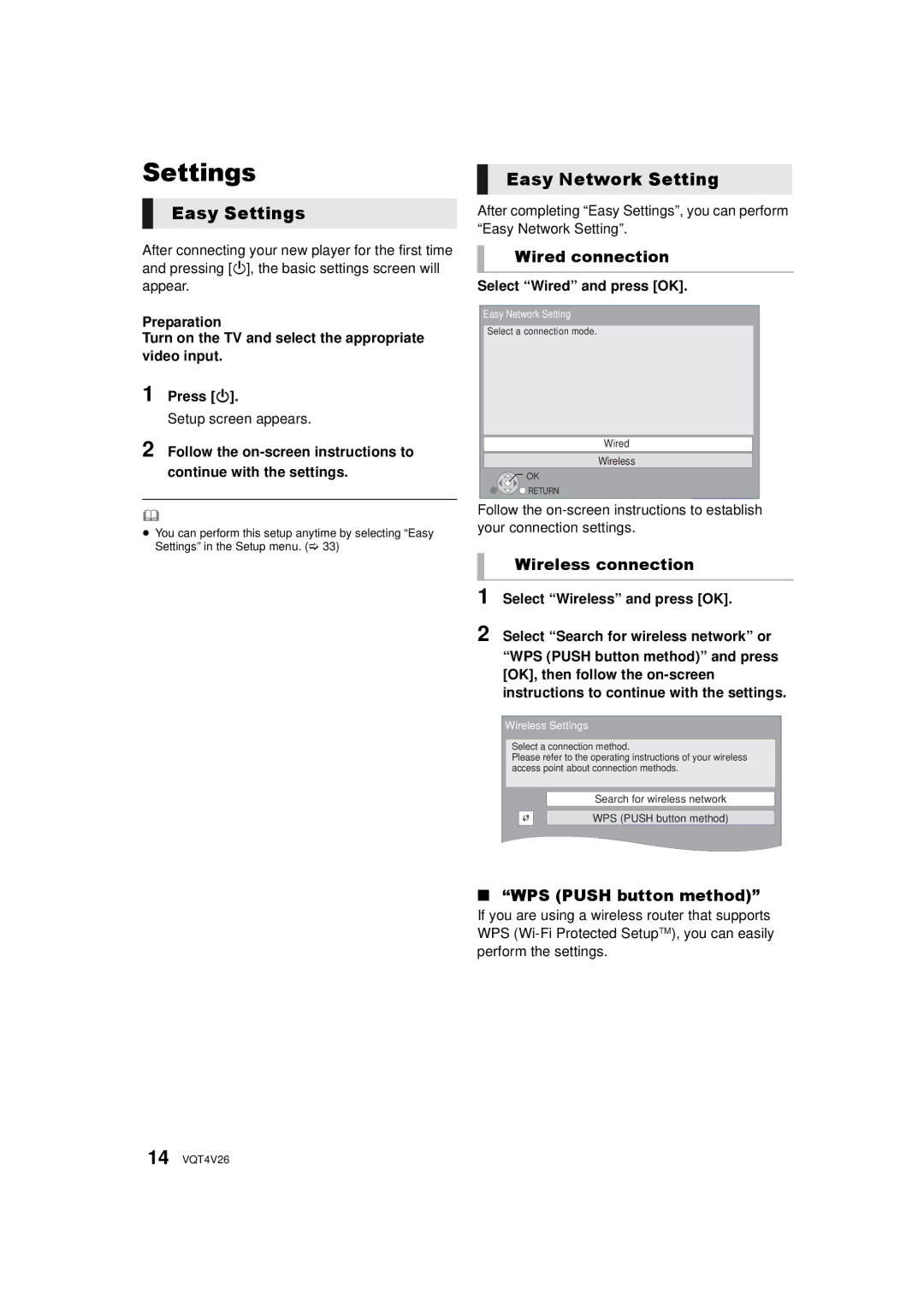 Panasonic DMPBDT230, DMP-BDT330 owner manual Easy Settings, Easy Network Setting 