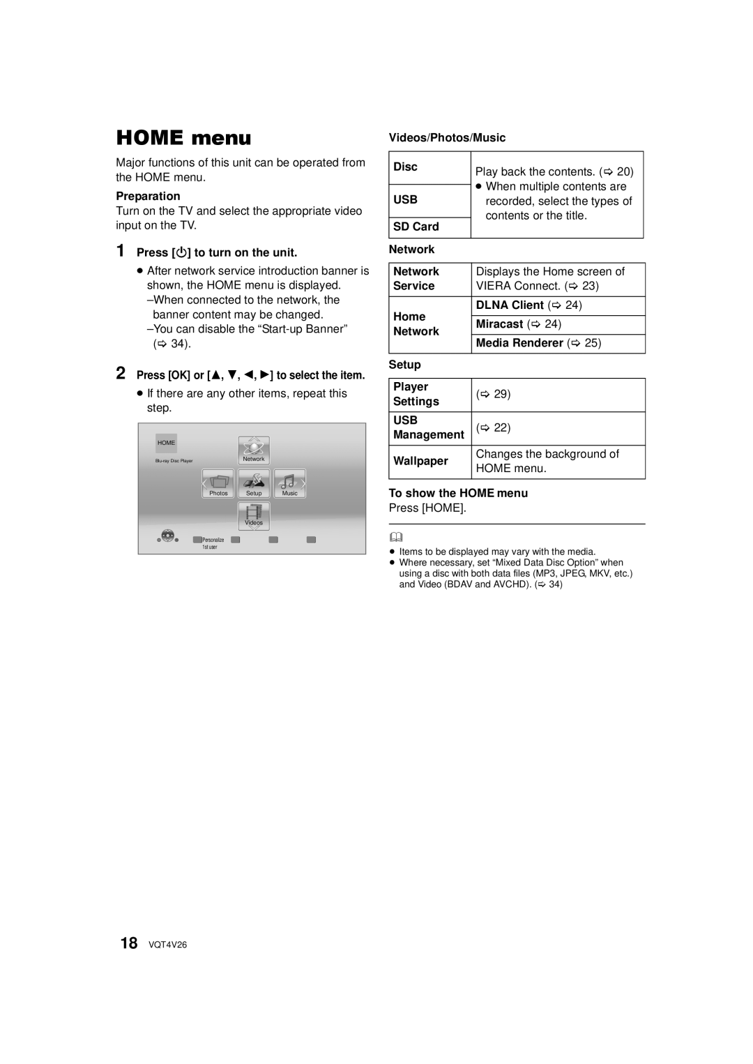 Panasonic DMPBDT230, DMP-BDT330 owner manual Home menu, Usb 