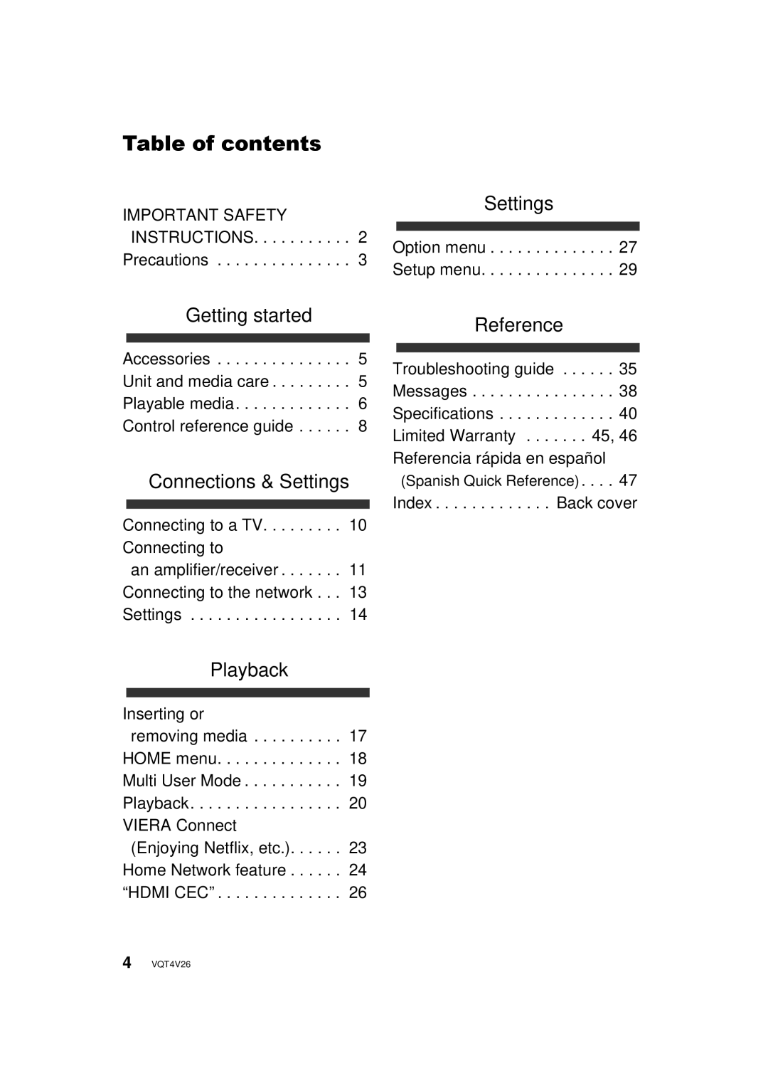 Panasonic DMPBDT230, DMP-BDT330 owner manual Table of contents 