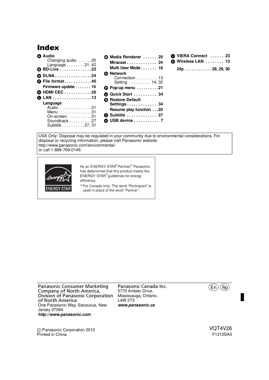 Panasonic DMPBDT230, DMP-BDT330 owner manual Index, Dlna, Hdmi CEC, Lan 