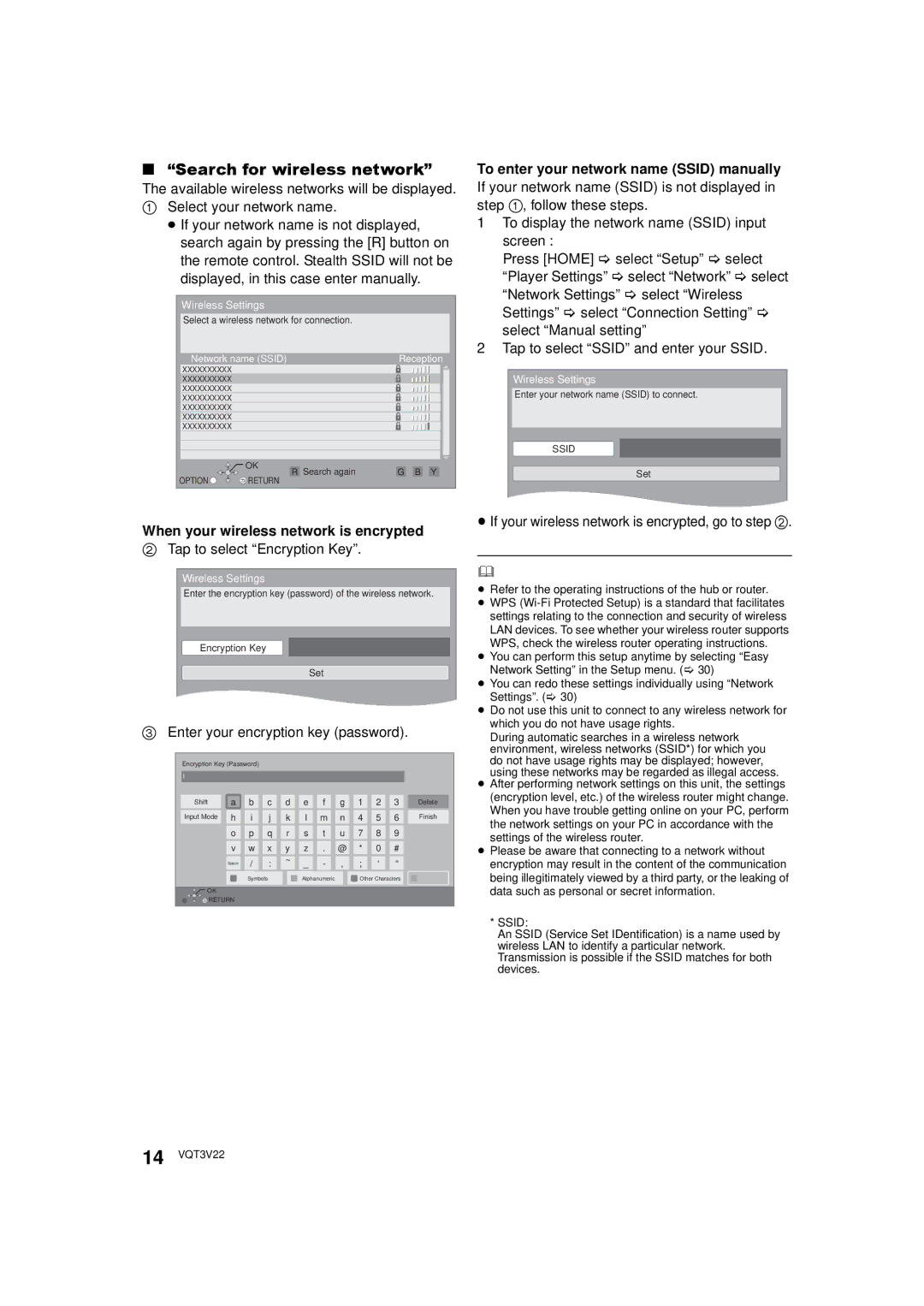 Panasonic DMP-BDT320, DMPBDT320EB, DMP-BDT321 Search for wireless network, To enter your network name Ssid manually 