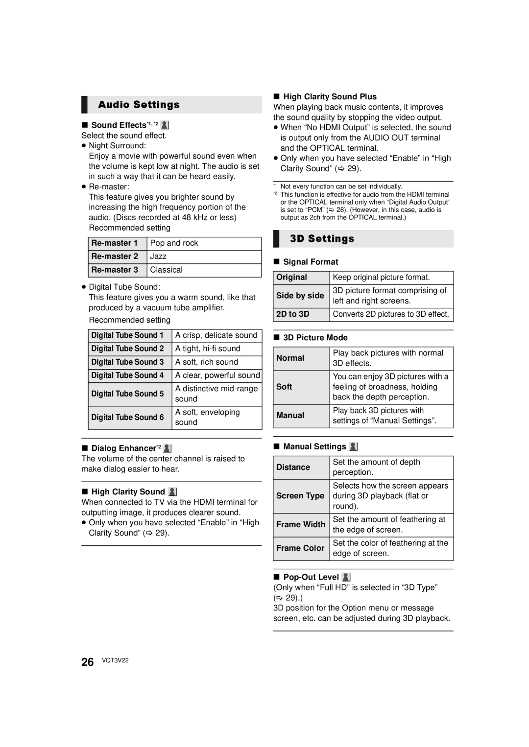 Panasonic DMP-BDT320, DMPBDT320EB, DMP-BDT321 owner manual Audio Settings, 3D Settings 