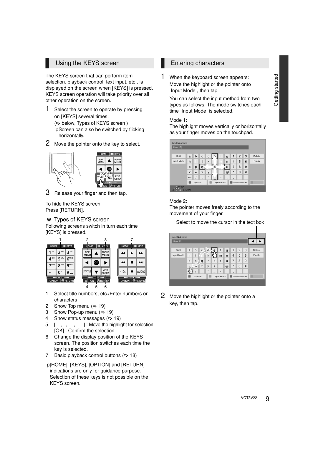 Panasonic DMPBDT320EB, DMP-BDT321, DMP-BDT320 owner manual Using the Keys screen, Entering characters, Types of Keys screen 