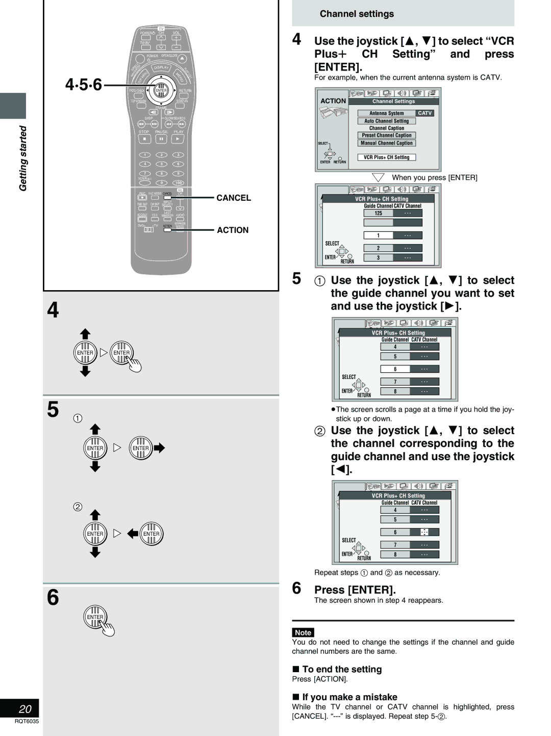 Panasonic DMR-E20 warranty To end the setting, If you make a mistake 