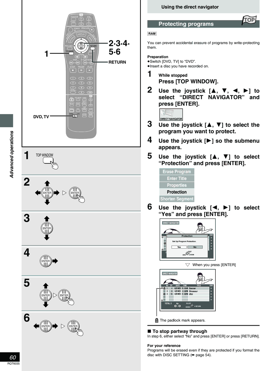 Panasonic DMR-E20 warranty Protecting programs, Protection, Padlock mark appears 