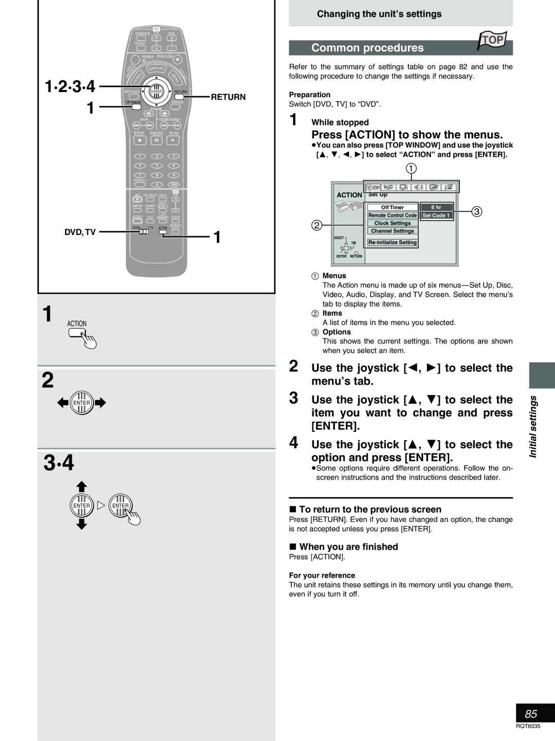 Panasonic DMR-E20 warranty Option and press Enter, When you are finished 