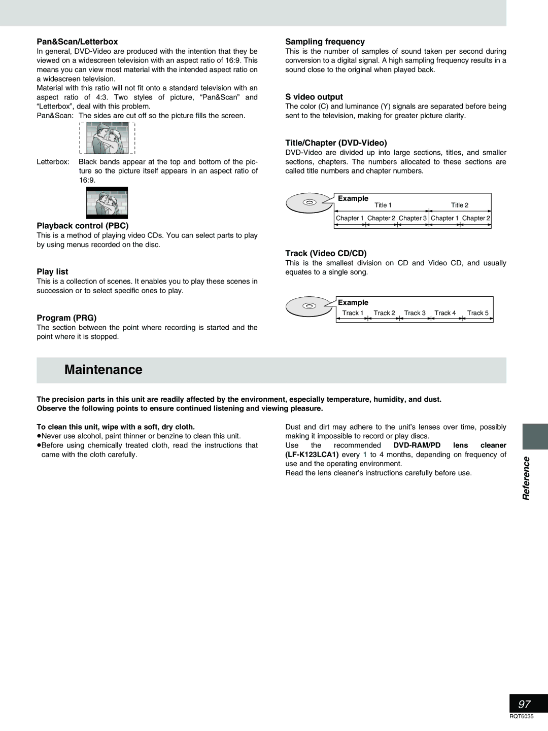 Panasonic DMR-E20 warranty Maintenance 