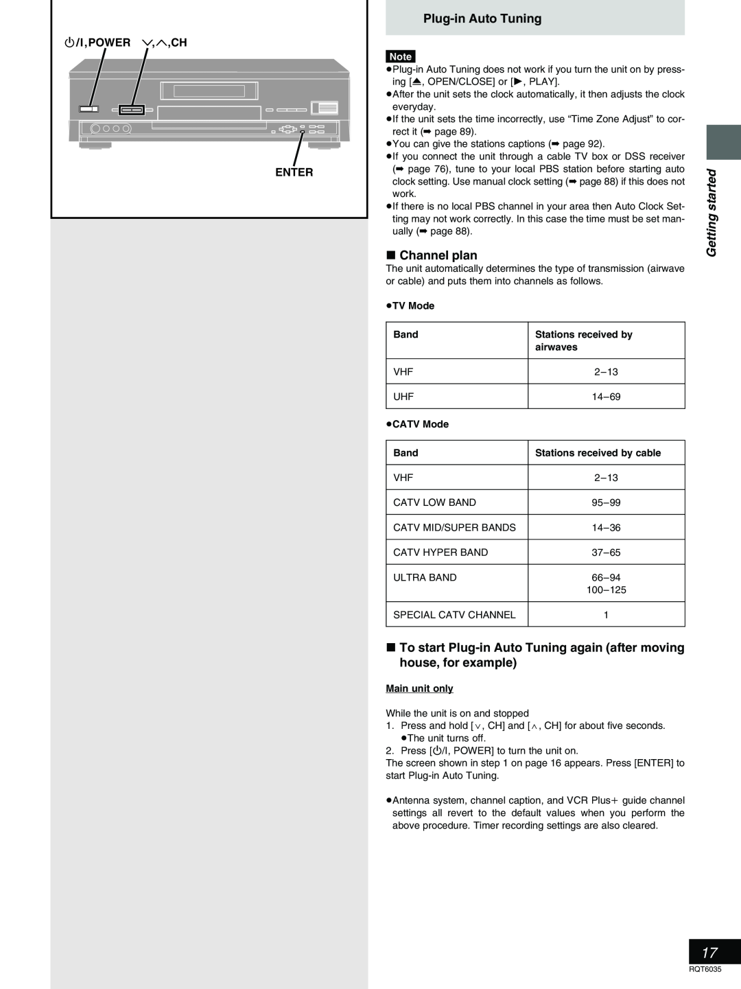 Panasonic DMR-E20 warranty Plug-in Auto Tuning, º Channel plan, Í/I,Power ,,Ch Enter 