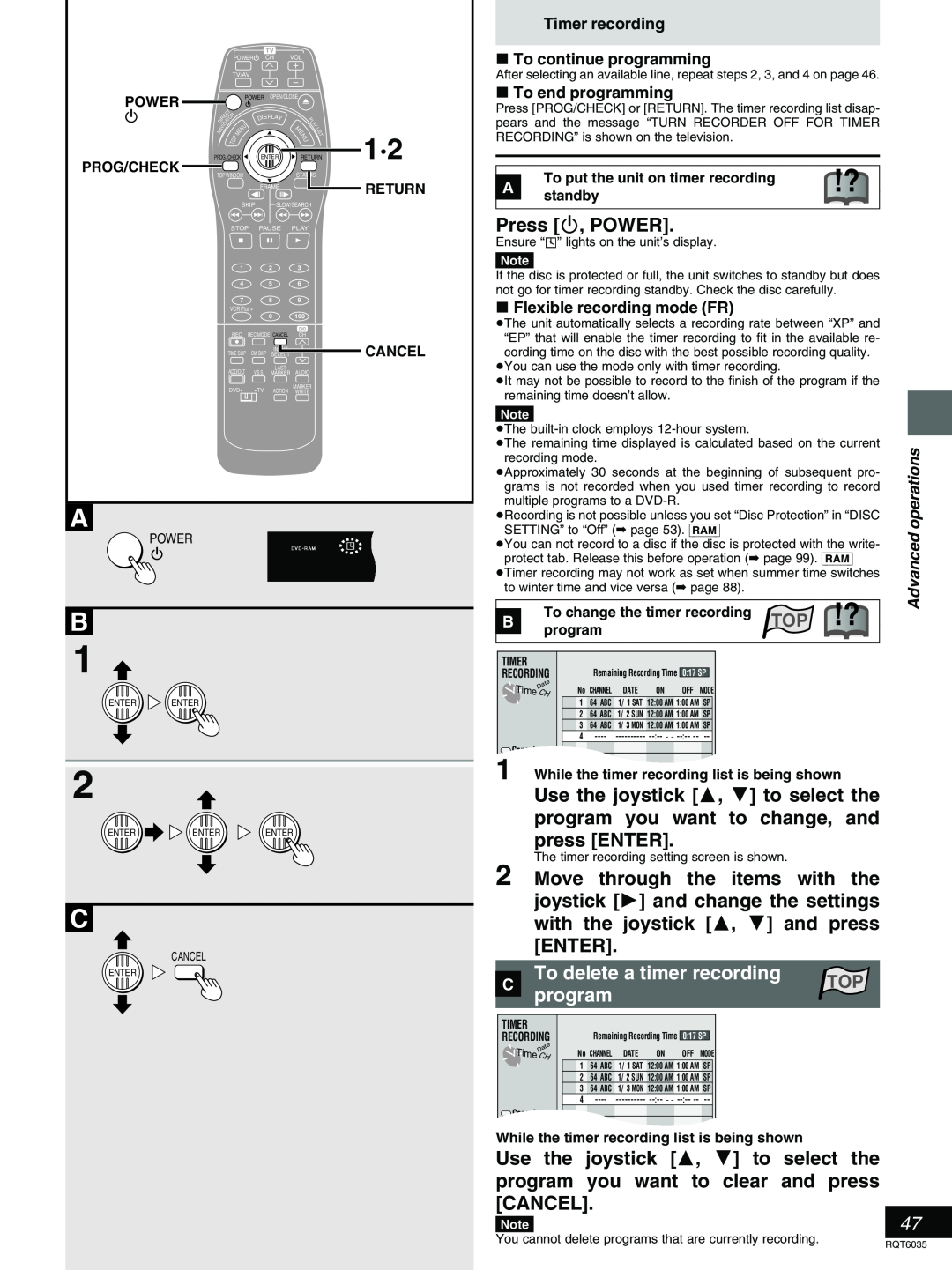 Panasonic DMR-E20 warranty Press ê, POWER, To delete a timer recording, » program 