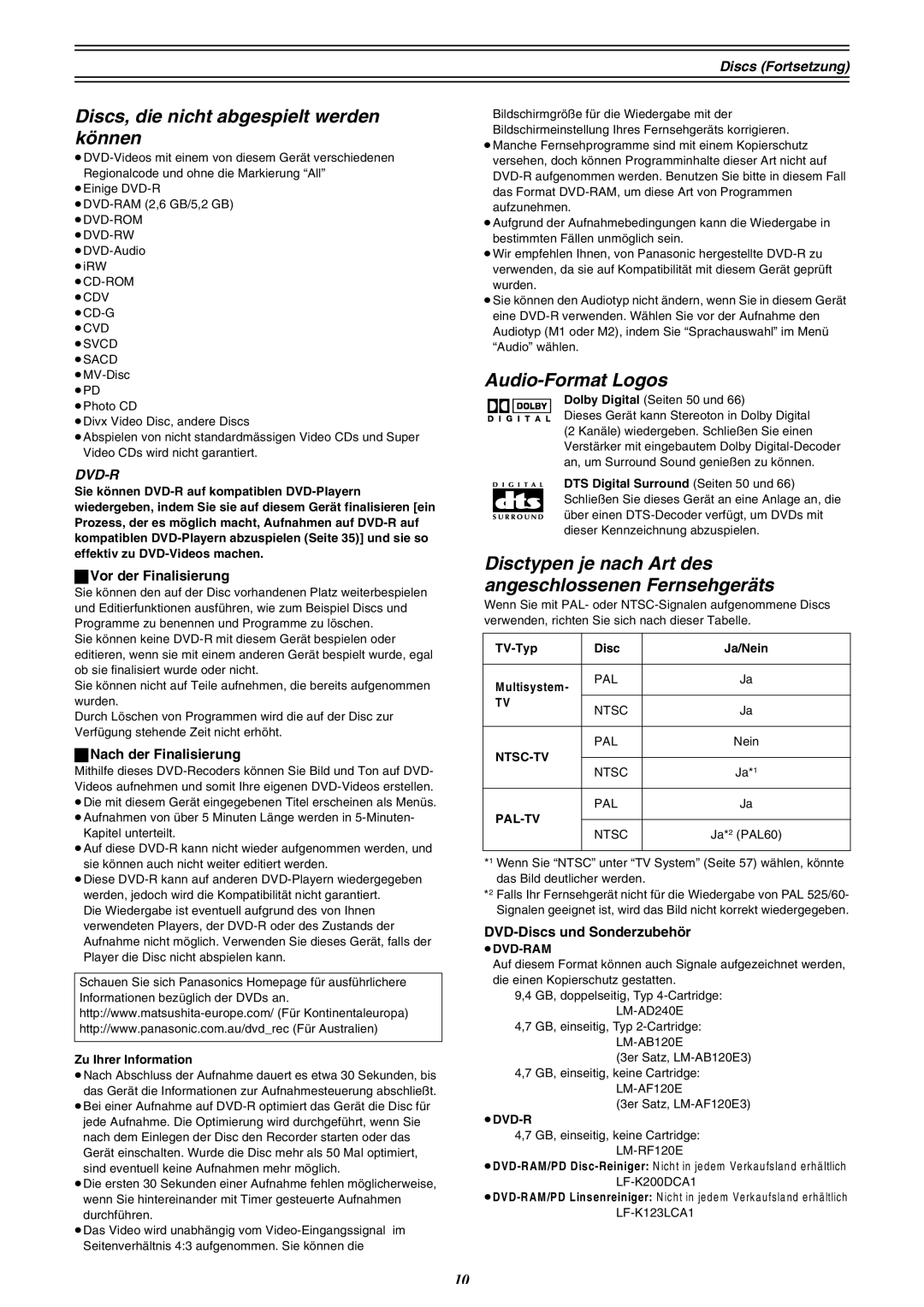 Panasonic DMR-E30 manual Discs, die nicht abgespielt werden können, Audio-Format Logos 