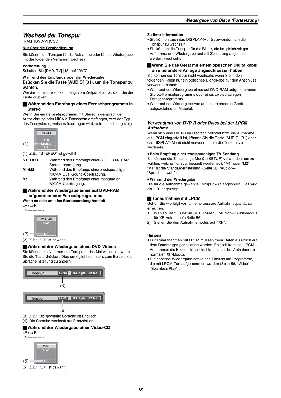 Panasonic DMR-E30 manual Wechsel der Tonspur 