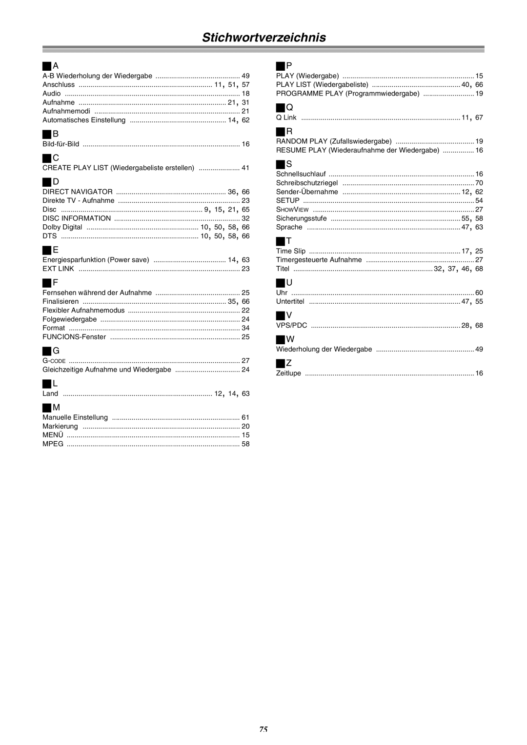 Panasonic DMR-E30 manual Stichwortverzeichnis 